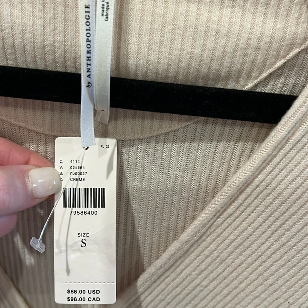 Anthropologie Lace Sleeve Ribbed Long Sleeve Top - Picture 9 of 10